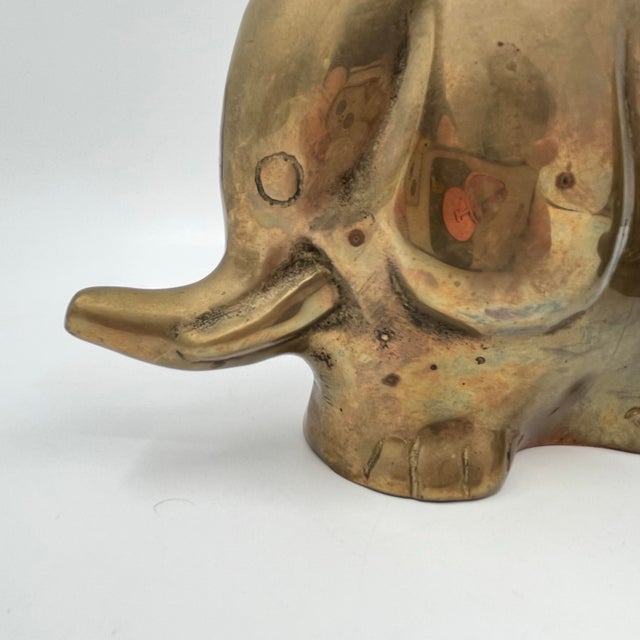 Brass Mid-Century Brass Elephant Bookend or Doorstop Sculptures Made in Korea - A Pair For Sale - Image 8 of 11