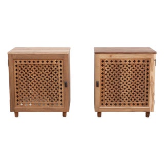 Set of 2 Reclaimed Teak Jali Nightstands For Sale