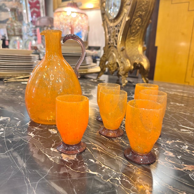 20th Century Art Deco Liquor Set with Jug and Glasses from Daum Crystal, France, 1940s, Set of 7 For Sale - Image 3 of 18