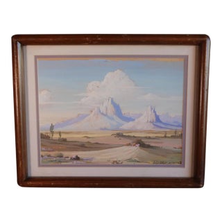 Mid 20th Century "Desert Buttes" Gouache Painting on Board by Ralph Arthur Lytle, Framed For Sale
