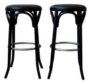 Bistro Bar Stools in Black and Chrome Tortoiseshell Vinyl, 1960s, Set of 2