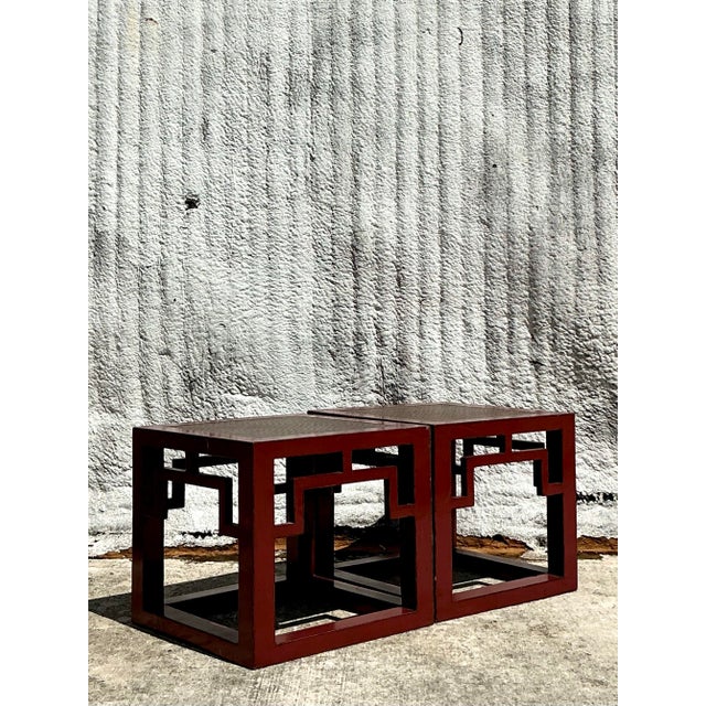 Late 20th Century Vintage Asian Lacquered Side Tables - A Pair For Sale - Image 5 of 7