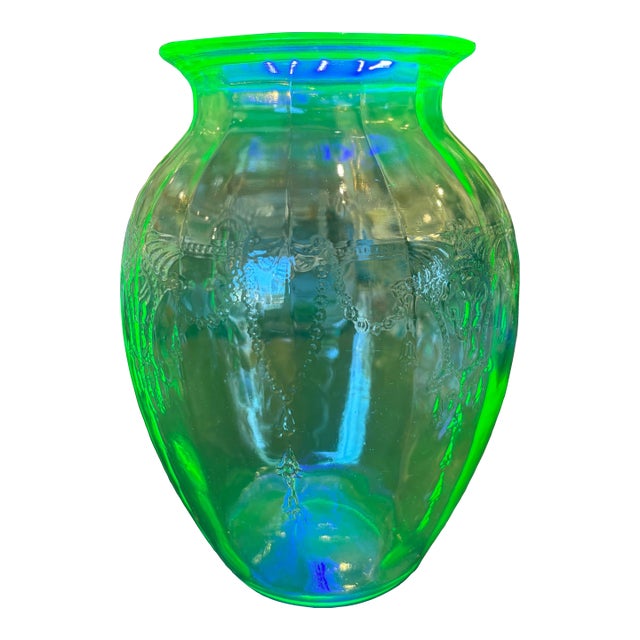Hocking Uranium Glass Cameo Ballerina 8” Vase For Sale