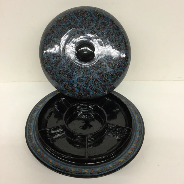 Contemporary Vintage Kashmir Lacquer Divided Candy Dish For Sale - Image 3 of 11
