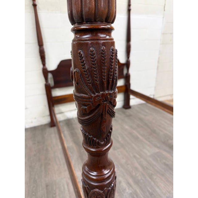 Traditional Vintage Queen Size Carved Four Poster Rice Bed For Sale - Image 3 of 14