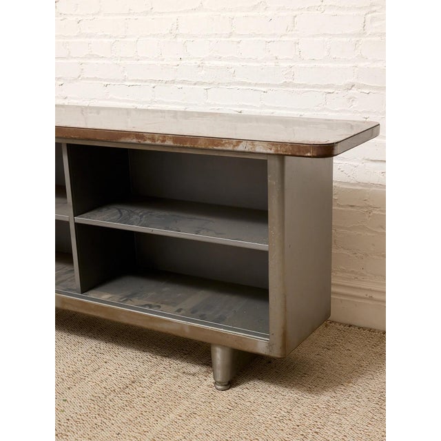 Vintage Industrial Metal Open Shelf Console Cabinet For Sale - Image 4 of 10
