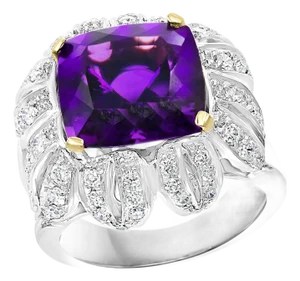 6.5 Carat Amethyst And 1.5 Carat Diamond Ring 18 Karat White Gold, 1970s, Italy