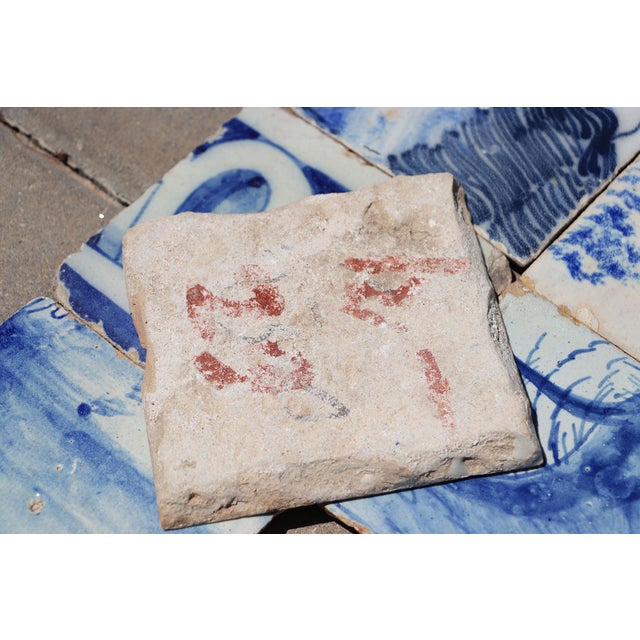 Antique Set of 8 Baroque Portuguese Tiles 18th Century Blue & White Scenic and Architectural Motifs For Sale - Image 10 of 10