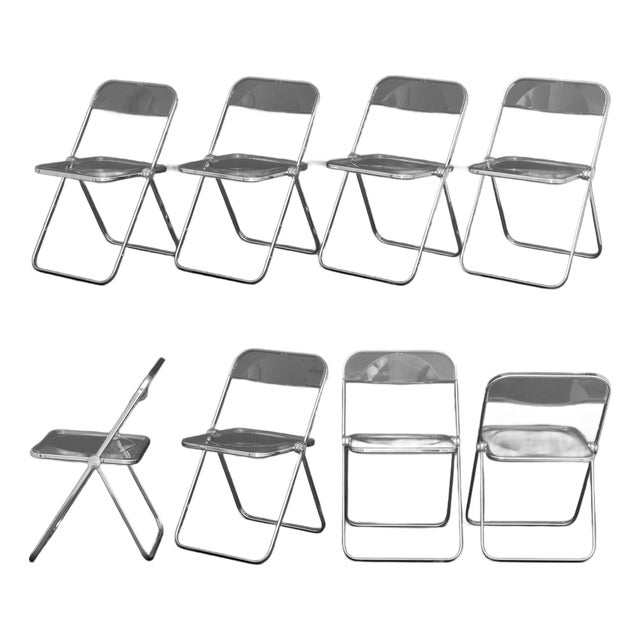 Giancarlo Piretti "Plia" Chrome and Acrylic Folding Chairs, Set of 8 For Sale