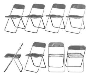 Giancarlo Piretti "Plia" Chrome and Acrylic Folding Chairs, Set of 8