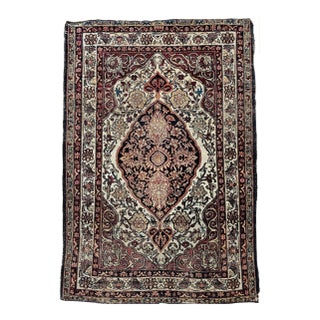 19th Century Persian Kerman Lavar Rug, Hand-Knotted Wool, Floral Design, Burgundy & Ivory, 4x6 For Sale