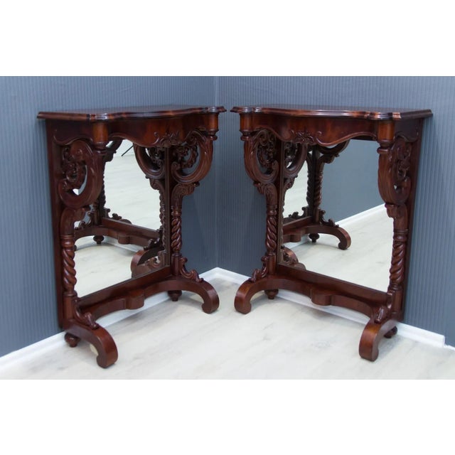 Antique Walnut Wall Console Tables, Set of 2 For Sale - Image 14 of 18