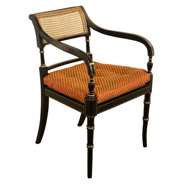 1960s Set Eight Federal Style Japanned & Gilded Dining Arm Chairs Kittinger Furniture For Sale - Image 9 of 17