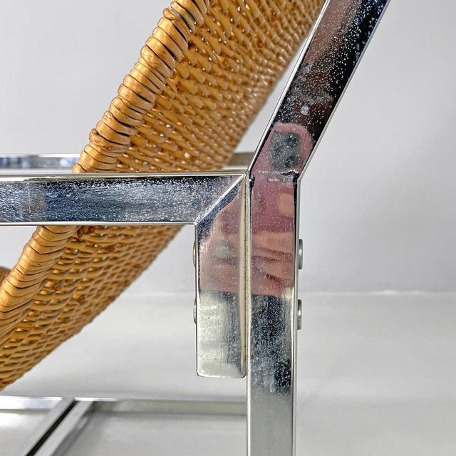 Italian Rattan and Chromed Metal Armchair attributed to Lyda Levi, 1970s For Sale - Image 10 of 18