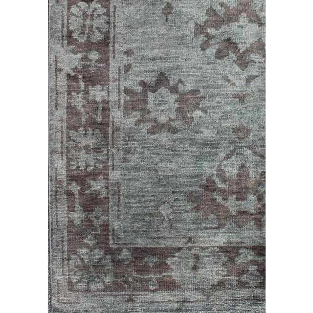 Indian Indian Floral Oushak Area Rug in Brown and Light Green For Sale - Image 3 of 6
