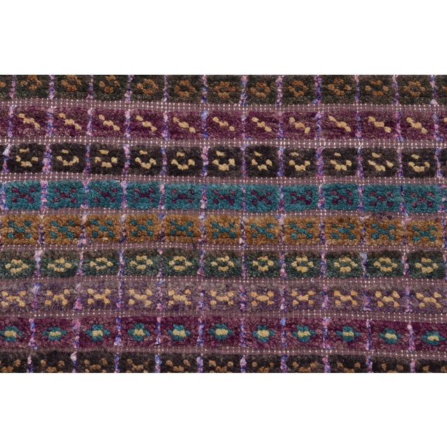 Boho Chic Purple/Blue High Low Wool & Silk Rug - 8'11'' X 12'3'' For Sale - Image 4 of 9