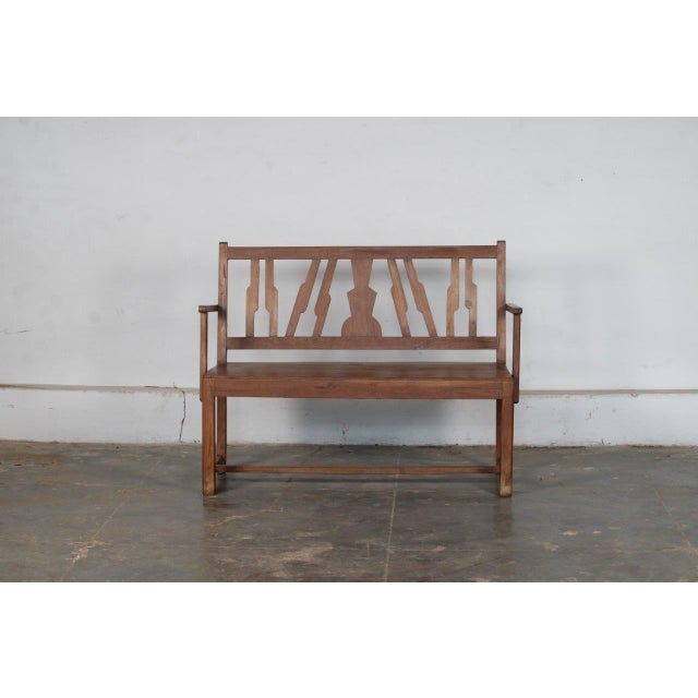 Farmhouse Vintage Indian Teakwood Mid-Century Bench For Sale - Image 3 of 4