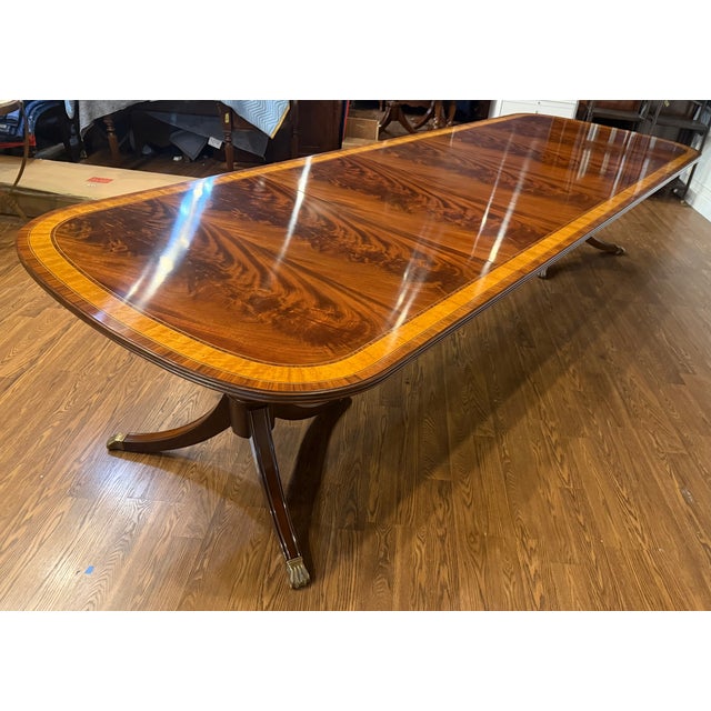 Wood Traditional Georgian Style Multi-Banded Mahogany Dining Table by Leighton Hall - Showroom Sample For Sale - Image 7 of 18