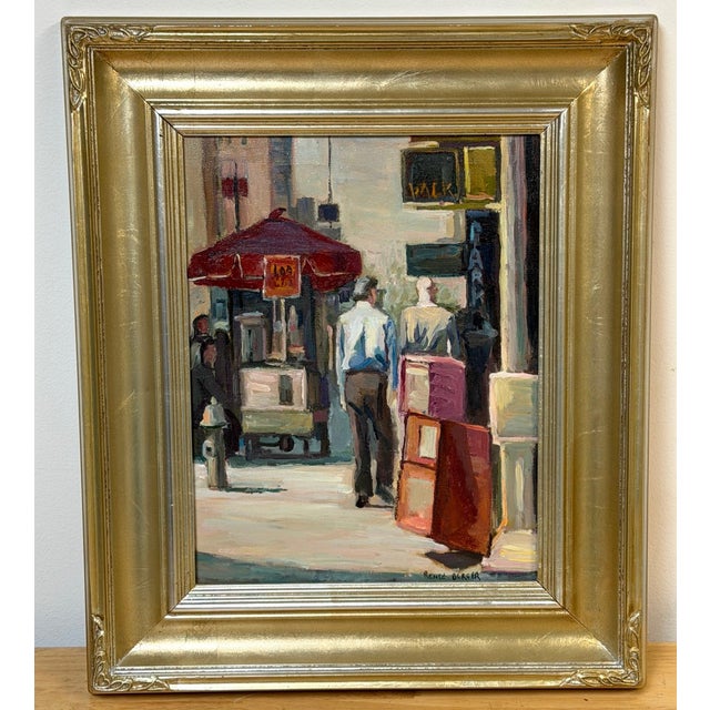 Gold Renée Berger, Signed Manhattan Street Scene with Pedestrians, 1980 For Sale - Image 8 of 9