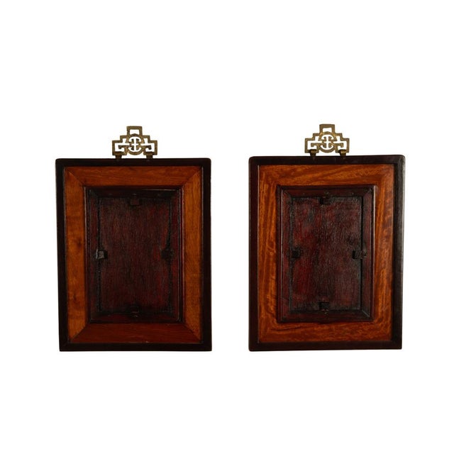 Pair Antique Chinese Republic Period Hand Painted Porcelain Hongmu Plaques 1920 For Sale - Image 12 of 12