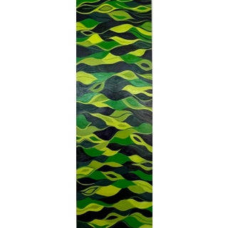 Original Abstract Oil Painting on CradledPanel Green “Breezy” Signed 36” X 12” For Sale