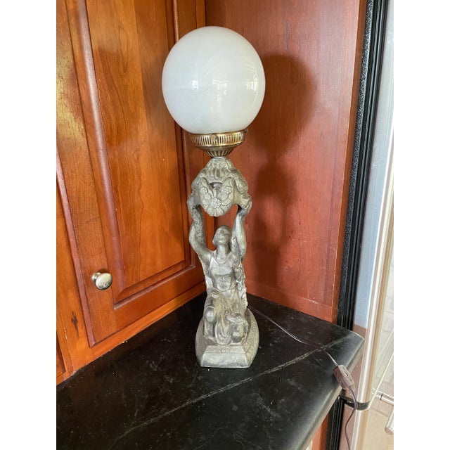 Metal Art Deco Table Lamp - Joan of Arc Bronze Figural For Sale - Image 7 of 7