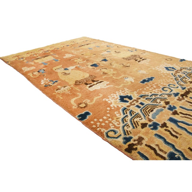 Traditional Antique Peking Rug in Beige-Brown and Blue Pictorial Pattern For Sale - Image 3 of 7
