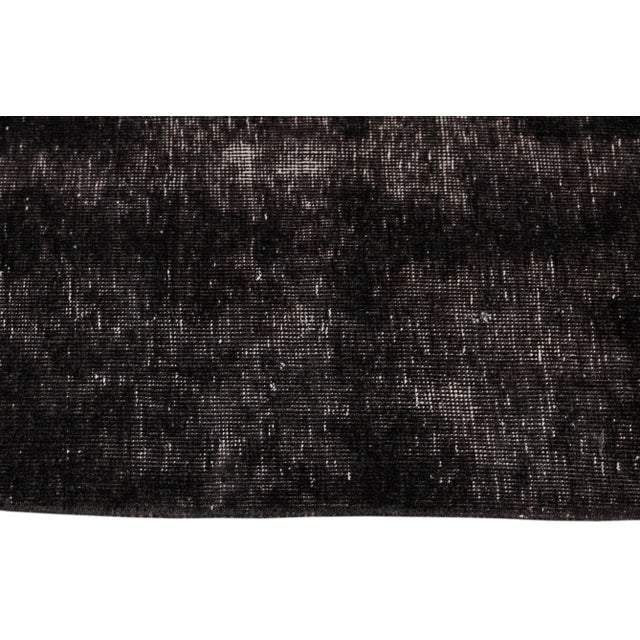 Textile Vintage Distressed Turkish Handmade Gray-Charcoal Geometric Wool Rug For Sale - Image 7 of 10