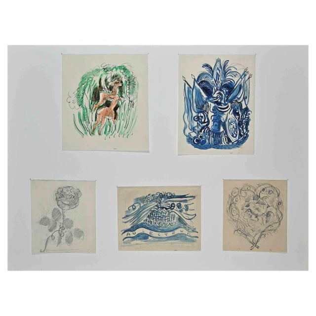 Jean Gabriel Daragnès, Compositions, Ink & Watercolor, Early 20th Century For Sale