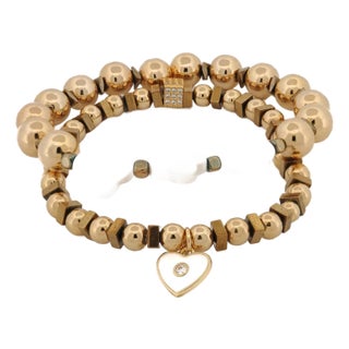 Spiritual Heart & Lucky Clover Gold Beaded Bracelet Set For Sale