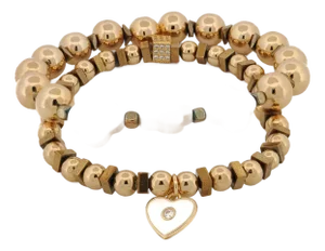 Spiritual Heart & Lucky Clover Gold Beaded Bracelet Set