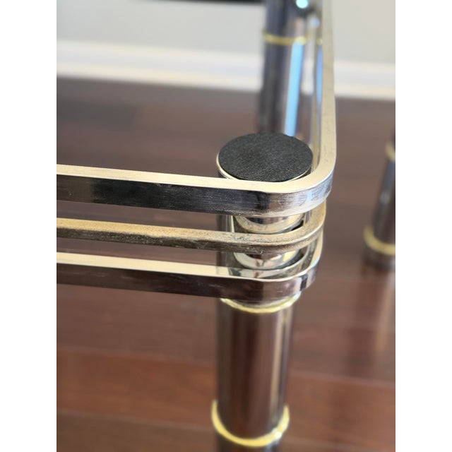 1970s 1960s-1970s Romeo Rega Pair of Vintage MCM Chrome & Brass Glass Side Tables For Sale - Image 5 of 12