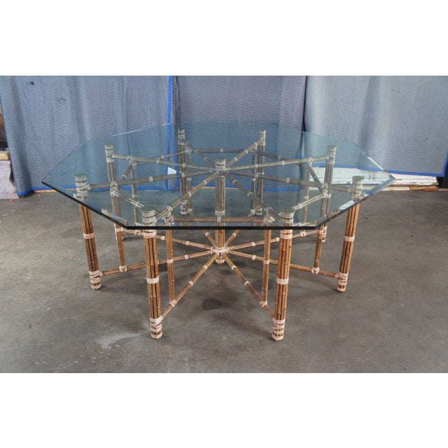 1970s Attributed to McGuire Mid Century Bohemian Modern Octagonal Bamboo Glass Dining Table 74" For Sale - Image 10 of 18