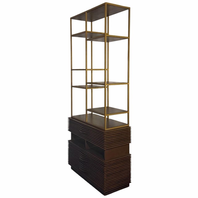 Global Views Studio a Home Oslo Etagere in Dark Ash Wood and Brass-Bronze Finished Metal For Sale - Image 4 of 12