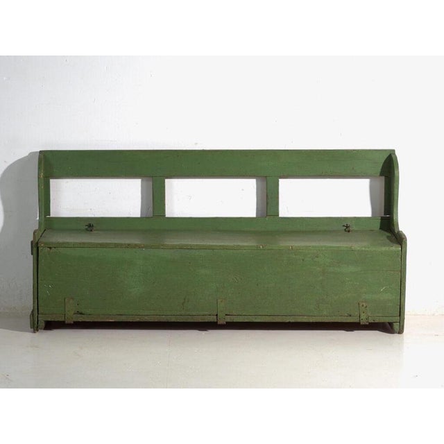 Green Antique Painted Storage Bench in Pine, 1900 For Sale - Image 8 of 13