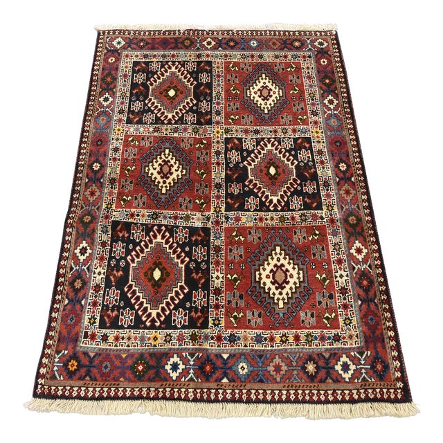 Yalameh Rug 3'4'' X 4'11'' Multicolor Wool Vintage Tribal Hand-Knotted Carpet For Sale