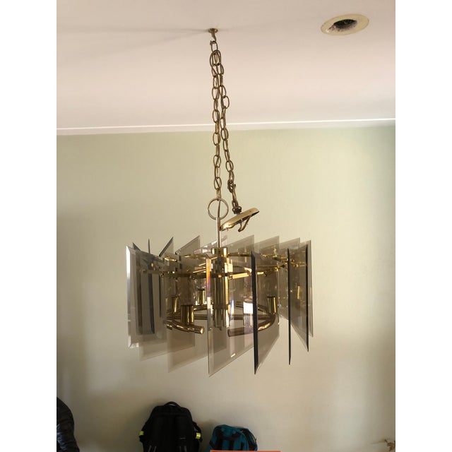 1970's Brass and Angled Glass Chandelier For Sale - Image 11 of 12