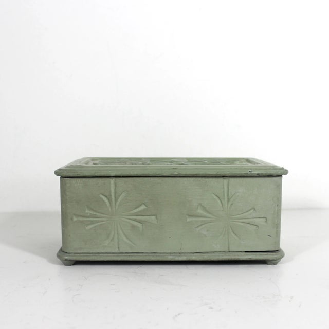 Gorgeous vintage handmade wood box. This is hand carved on all sides and top and then painted. There is some chipping at...