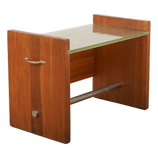Side Table in Veneered Plywood with Sand-Cast Glass Top, Metal Tube and Handles by Jacques Adnet, 1930s For Sale