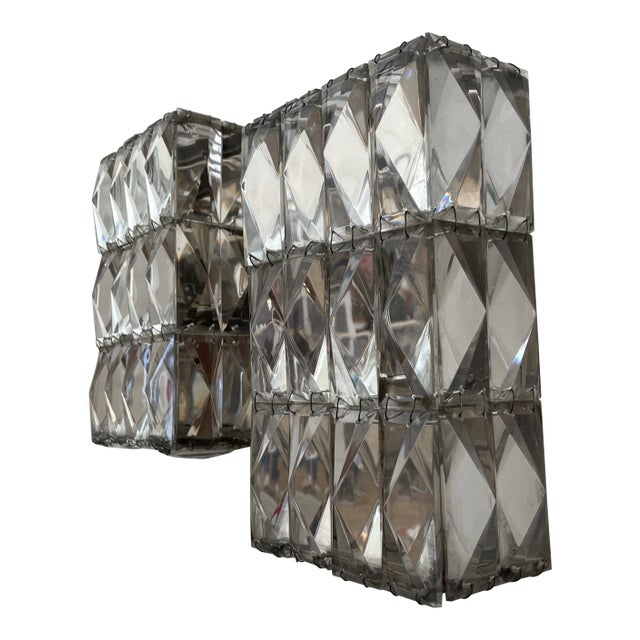 1960s Austrian Faceted Crystal Sconces - a Pair For Sale
