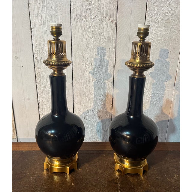 Black Vintage French Table Lamps, 1970, Set of 2 For Sale - Image 8 of 13