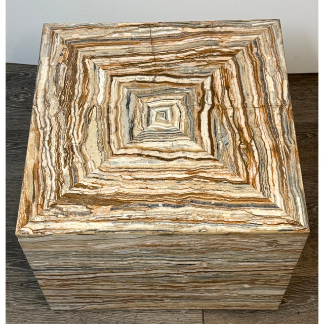 Pair Italian Specimen Travertino Oniciato Cube Side Tables, Style of Romeo Rega For Sale - Image 10 of 18