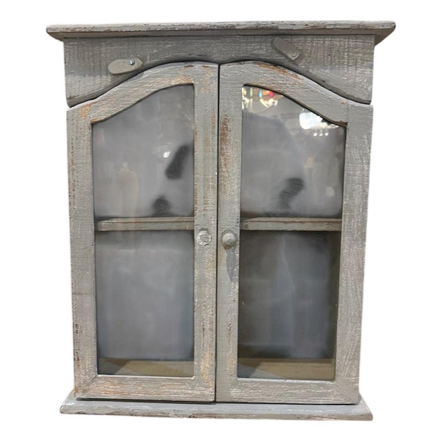 Vintage Wood Curio Cabinet With Glass Doors For Sale