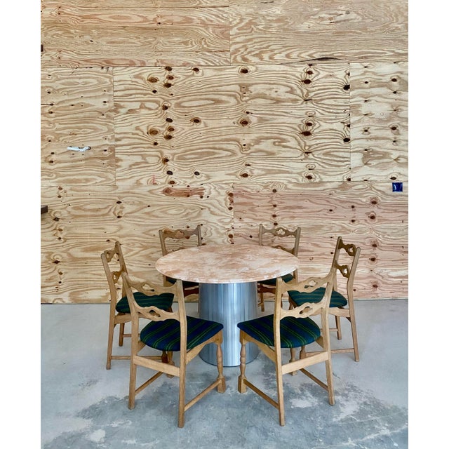 Postmodern Steel Pedestal + Marble Dining Table For Sale - Image 9 of 12