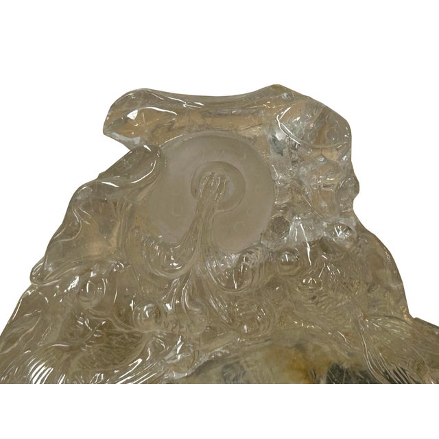 Natural Clear Crystal Koi Gold Fishes Wave Display on Wood Stand For Sale In San Francisco - Image 6 of 9