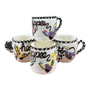 Robin Sterling for Barneys New York Handmade Pottery Western Style Cowboy Boot Checkerboard Mugs - Set of 4