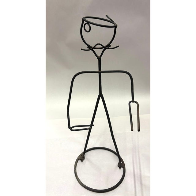Mid-Century Modern Pair of Mid Century Metal Wire Stick Figure Wine Bottle and Goblet Holders For Sale - Image 3 of 8
