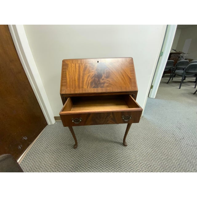 Queen Anne 1970s Mahogany Queen Ann Style Slant Front Writing Desk For Sale - Image 4 of 13