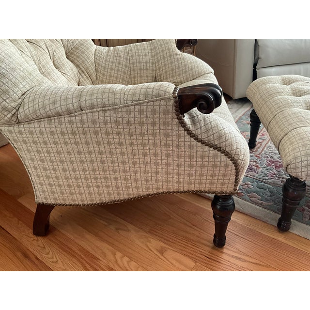 Stickley Leopold’s Tufted Chair & Ottoman Set in Cherry Wood With Antiqued Nailhead Trim For Sale In Chicago - Image 6 of 10