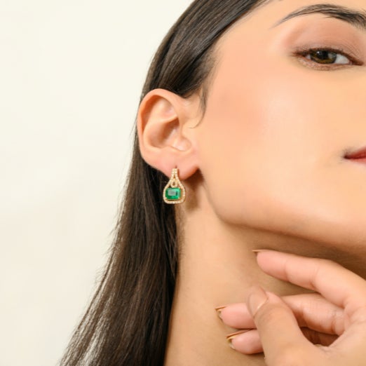 3.67 Ct Natural Emerald and Diamond Bridal Stud Earrings in 18k Solid Gold For Sale In New York - Image 6 of 12